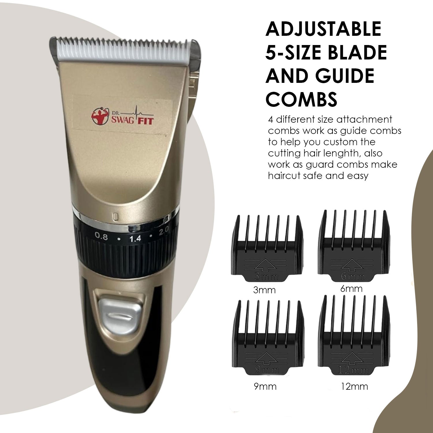 Dr. Swag Fit Professional Cordless Pet Grooming Kit, USB Rechargeable Low Noise Clipper with Detachable Blade, Ultra-Sharp Blades Rechargeable Grooming Kit, All in One Box Stress-Free Pet Grooming