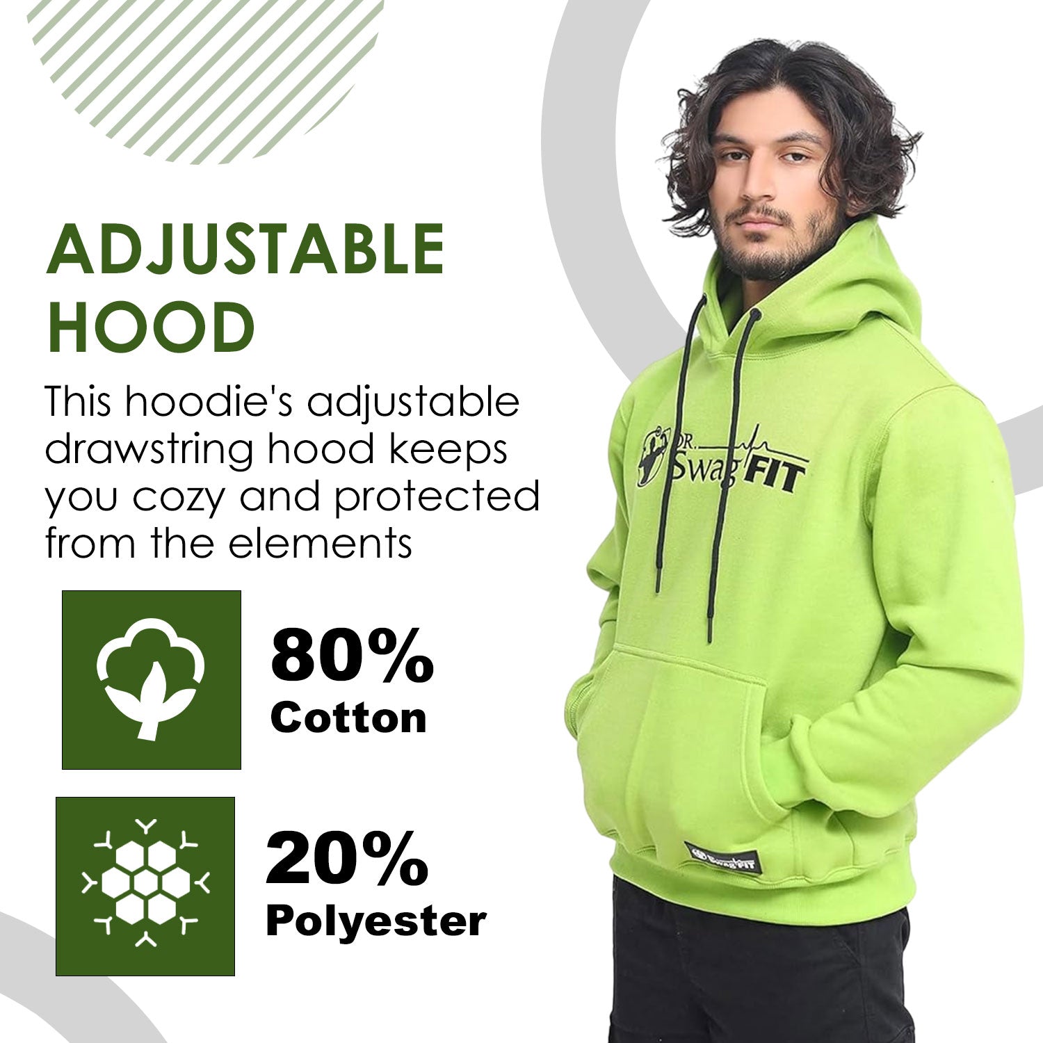 Dr. SwagFit Unisex Adult Classic Green Hoodie, Fleece Hoodie Jacket for Men and Women, Casual, Warm, Hooded Sweatshirt Pullover
