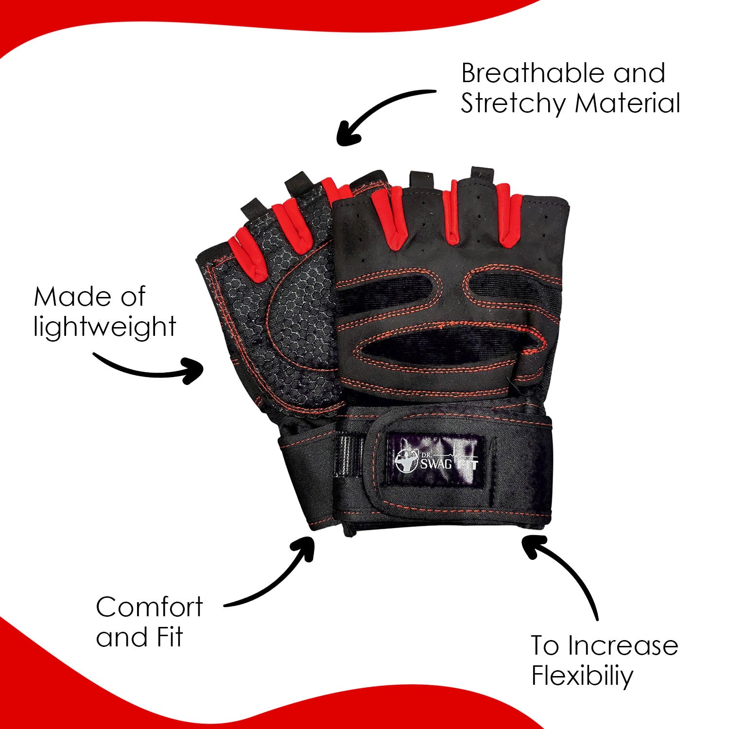 Dr. SwagFit Weight Lifting Gloves, Supportive Gym Gloves for Fitness, CrossFit, and Weight Training for Men & Women, Non-Slip, Durable Workout Gloves with Wrist Support