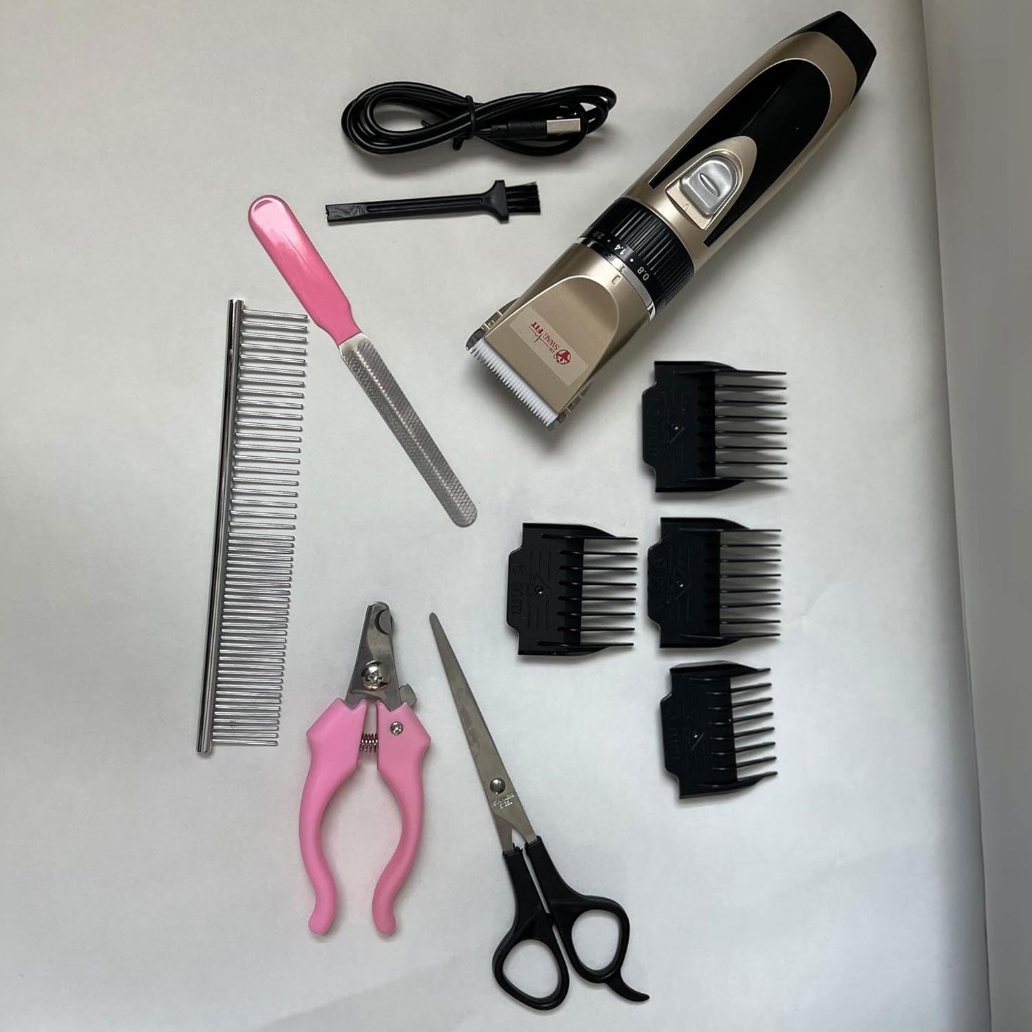 Dr. Swag Fit Professional Cordless Pet Grooming Kit, USB Rechargeable Low Noise Clipper with Detachable Blade, Ultra-Sharp Blades Rechargeable Grooming Kit, All in One Box Stress-Free Pet Grooming
