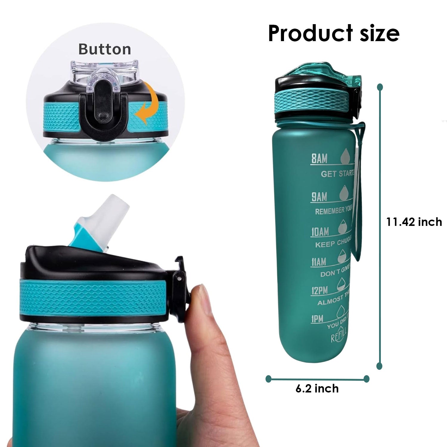 Dr. SwagFit Motivational Water Bottle, Time Marker Water Bottle, Premium Leakproof Design with Straw, Bpa-Free Thick and Durable Buckle Strap Water Bottle, Perfect for Workouts and Hiking