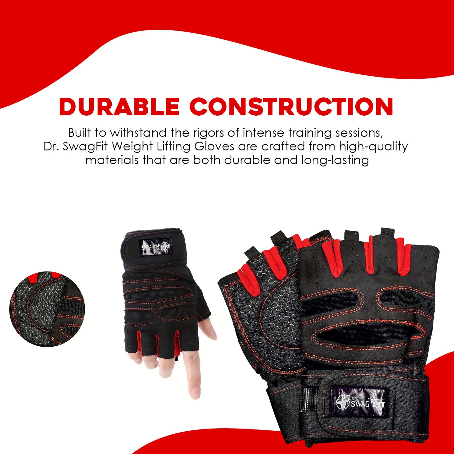 Dr. SwagFit Weight Lifting Gloves, Supportive Gym Gloves for Fitness, CrossFit, and Weight Training for Men & Women, Non-Slip, Durable Workout Gloves with Wrist Support